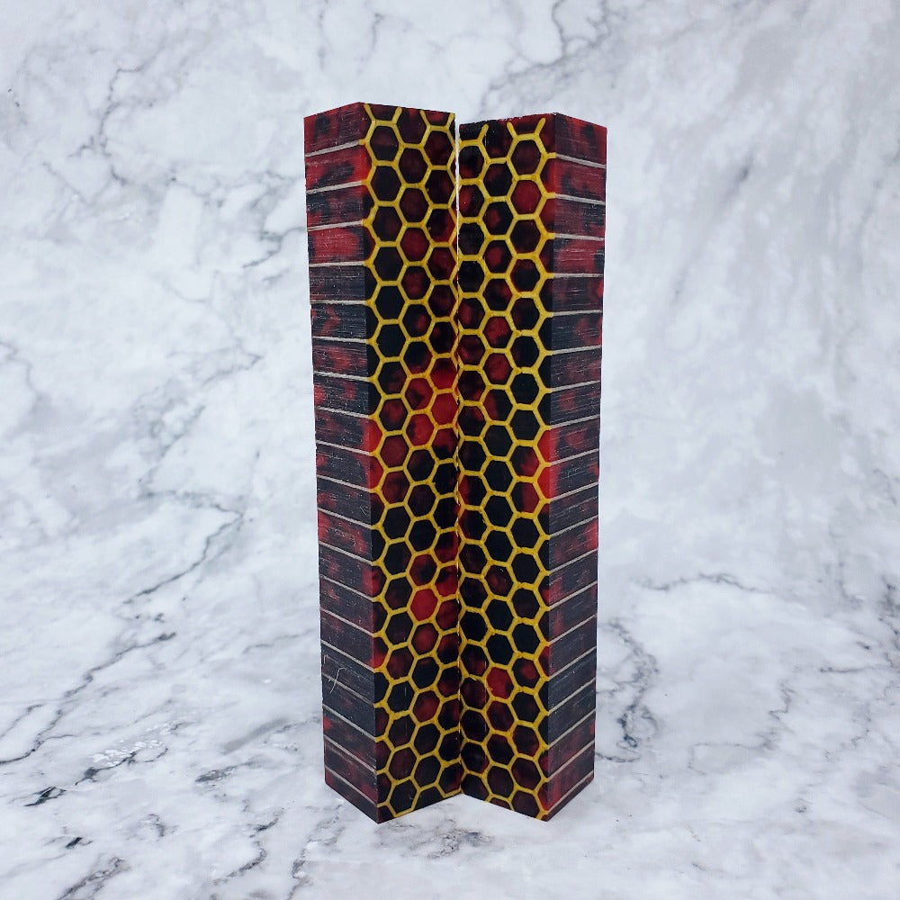 Pen Blank - Red & Black with 3D Printed Gold Honeycomb