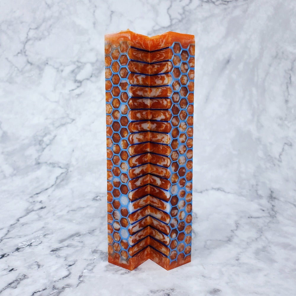 Pen Blank - Orange & White with 3D Printed Blue Honeycomb
