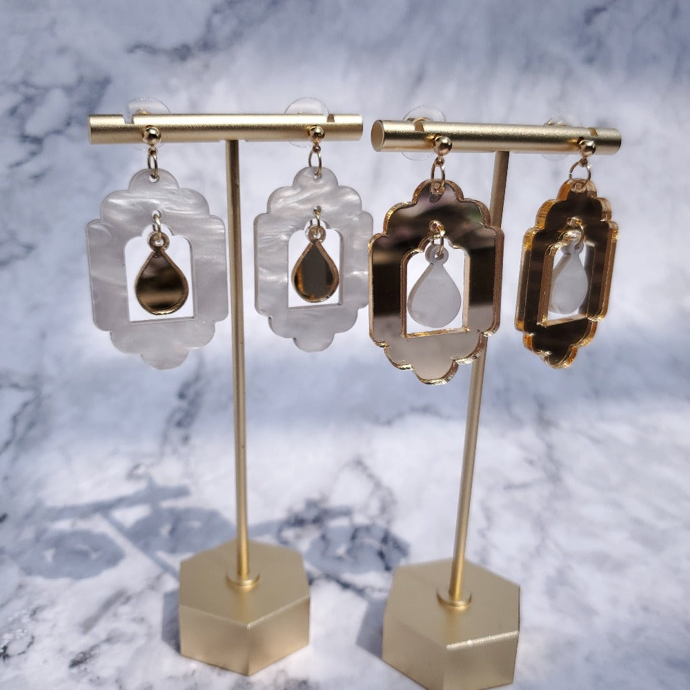 Frame Mirror Earrings - Pearl