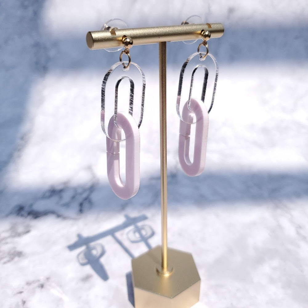 Double Paperclip Earrings - Pink and Clear – Boyd's Custom Fabrication