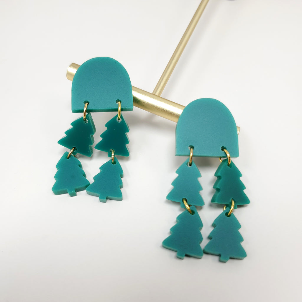 Arch Christmas Tree Dangle Earrings - Green