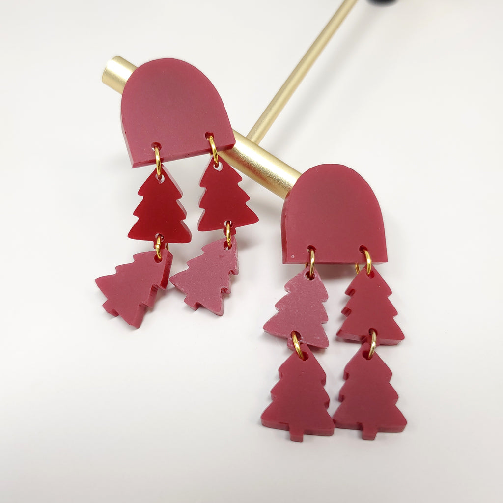 Arch Christmas Tree Dangle Earrings - Red