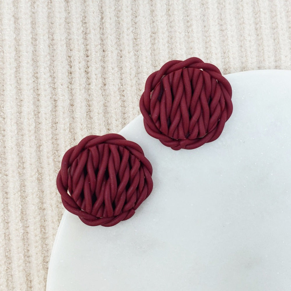 Woven Button Polymer Clay Earrings