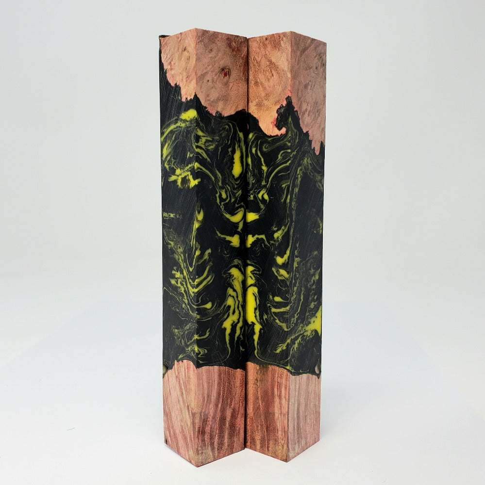 Pen Blank - Stabilized Maple Burl Black and Yellow