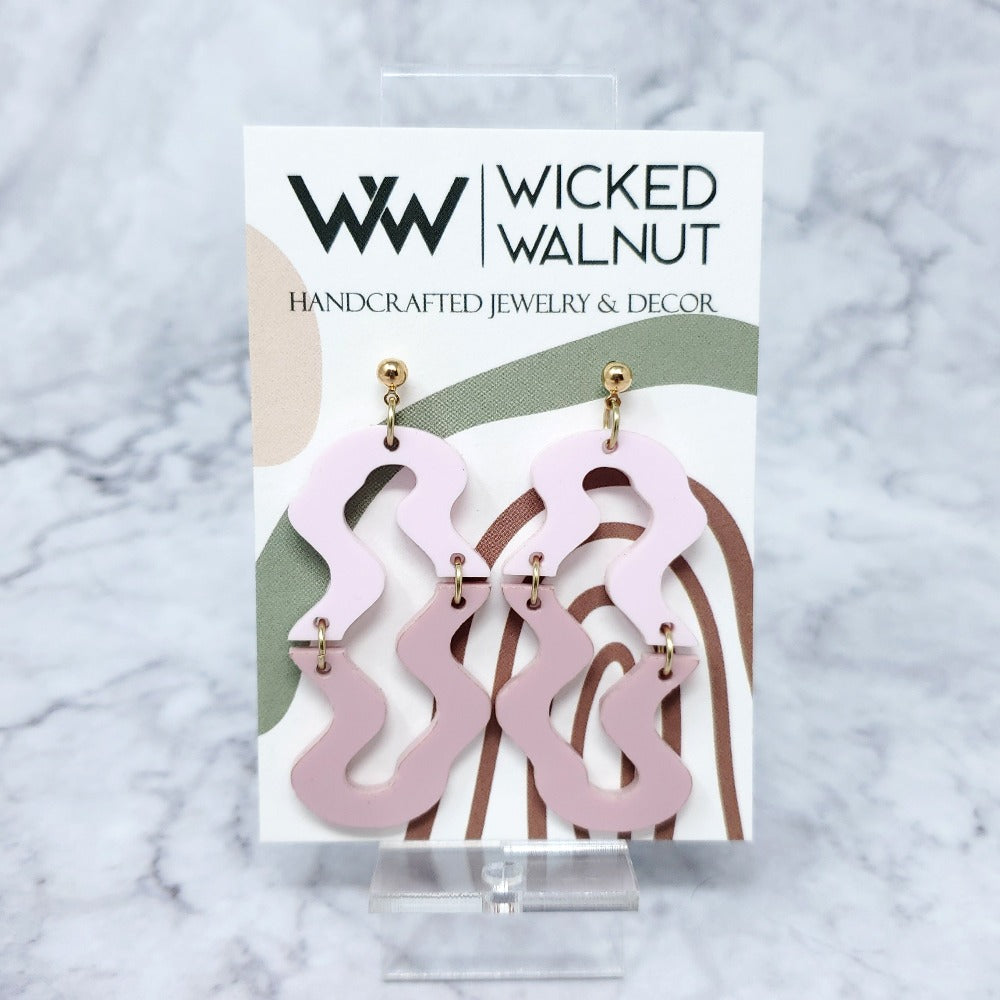 Wavy Earrings - Pink and Dusty Rose