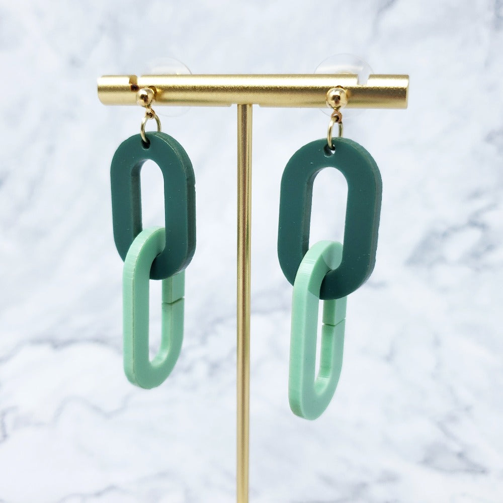 Double Paperclip Earrings - Light and Dark Sage