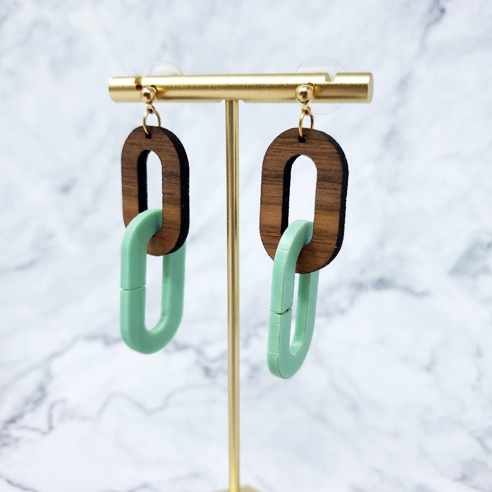 Double Paperclip Earrings - Sage and Walnut