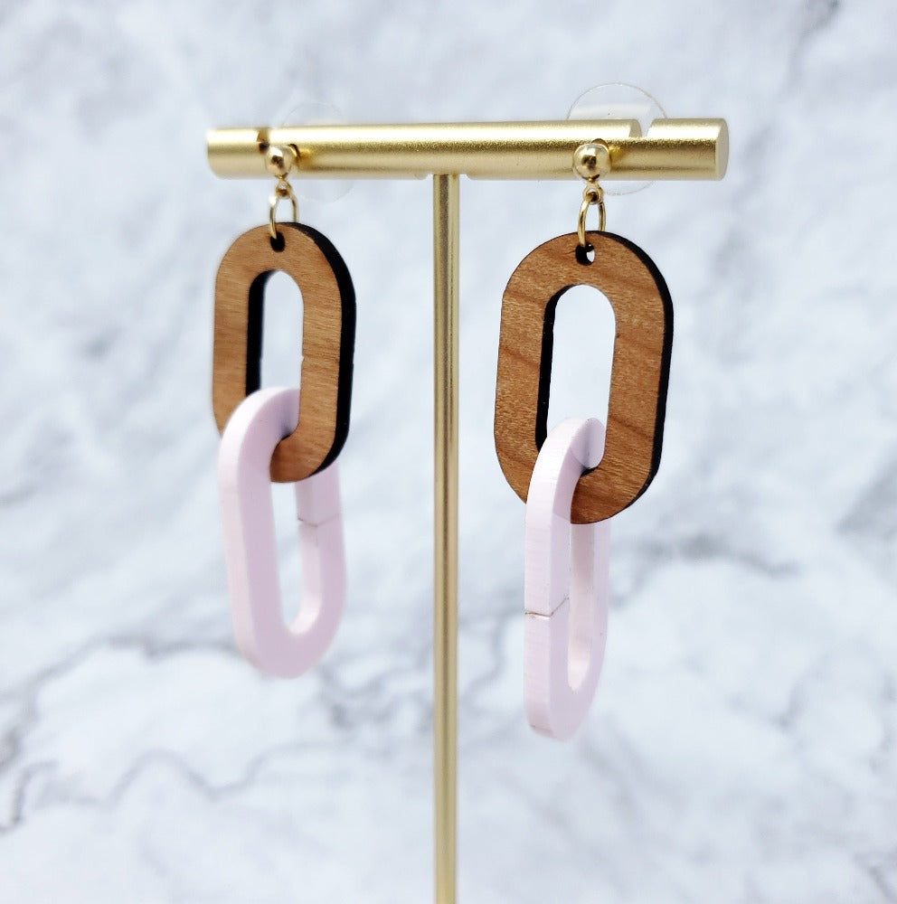 Double Paperclip Earrings - Pink and Cherry